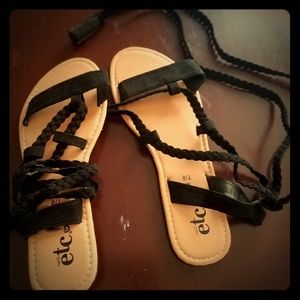 Black braid wrap sandals